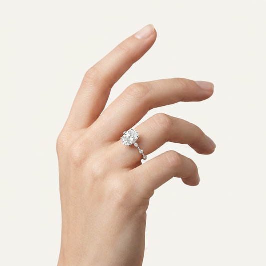 Moissanite 3.00 CT Oval & Round Cut Diamond Solitaire Ring (V1)