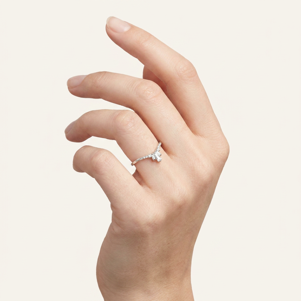 Moissanite 0.30 CT Baguette & Round Cut Diamond Ring