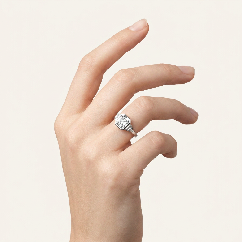 Moissanite 3.55 CT Asscher & Baguette Cut Diamond Cluster Five-Stone Ring