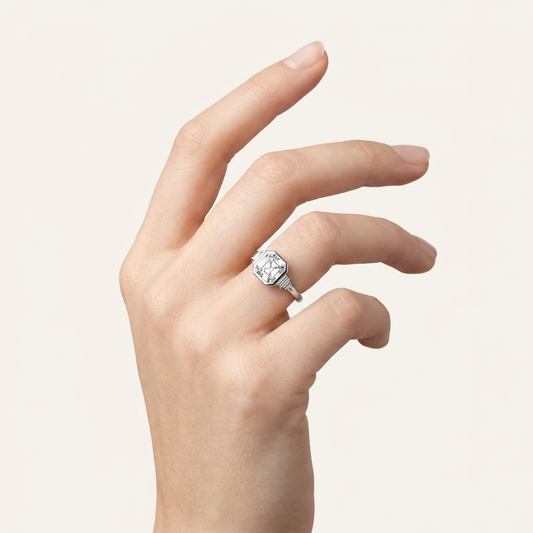 Moissanite 3.55 CT Asscher & Baguette Cut Diamond Cluster Five-Stone Ring