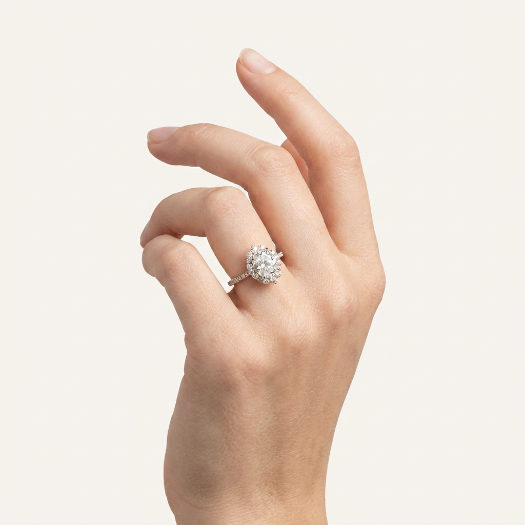 Moissanite 1.35 CT Round Cut Diamond Halo Ring