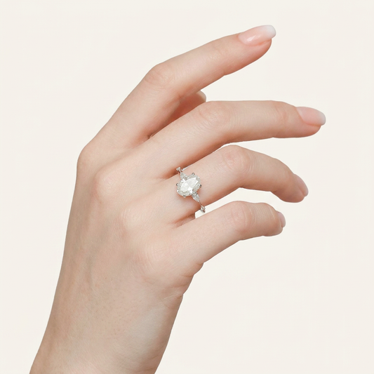 Moissanite 4.50 CT Oval & Pear Cut Diamond Three Stone Ring