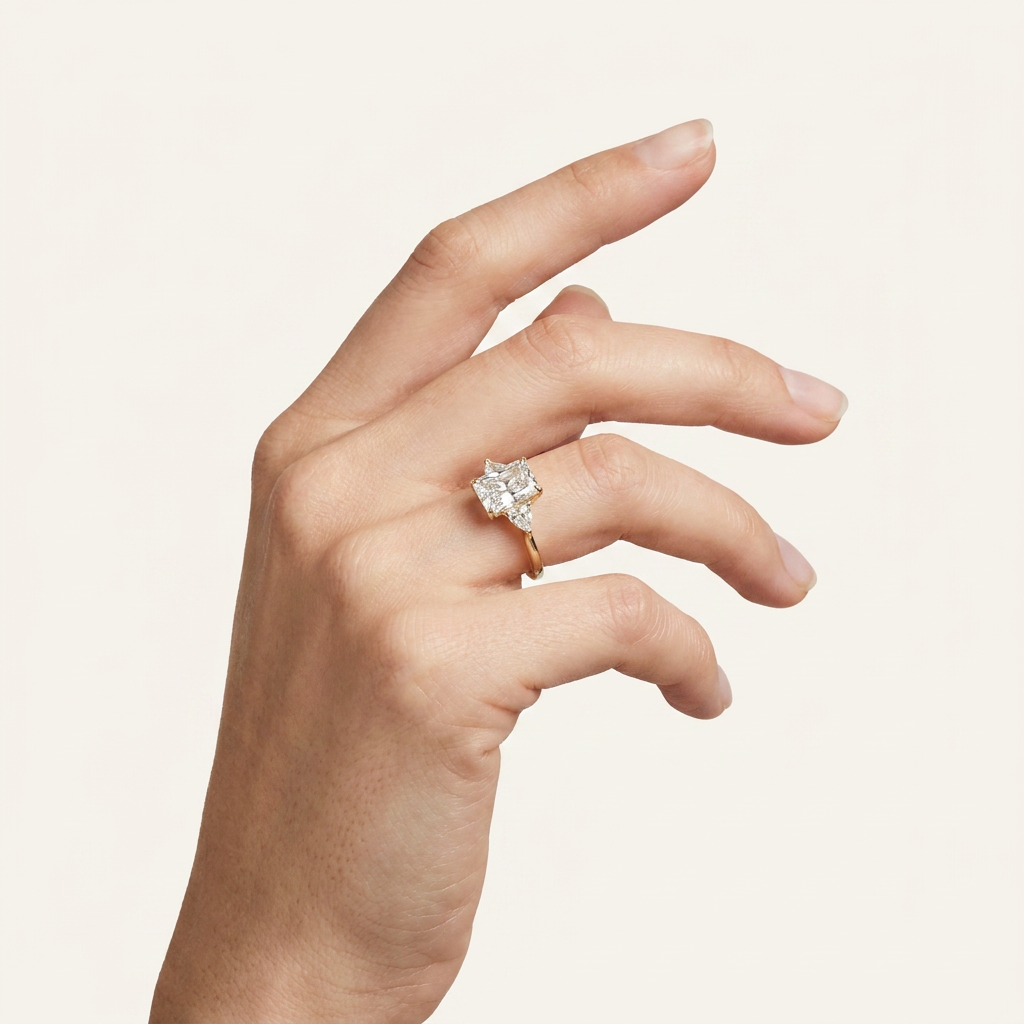 Moissanite 4.00 CT Radiant & Trillion Cut Diamond Three Stone Ring