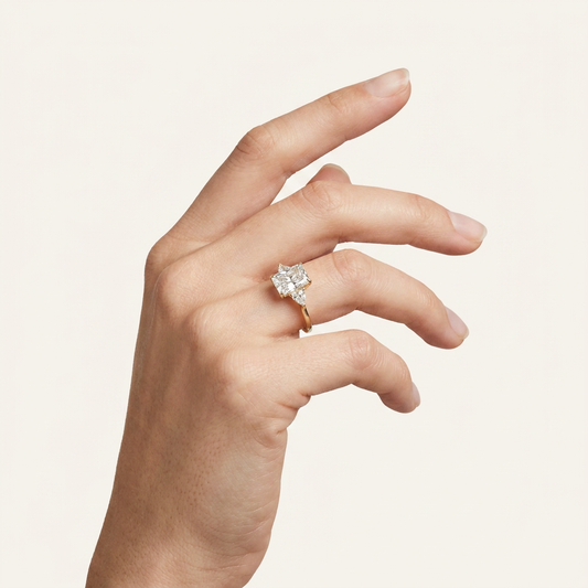 Moissanite 4.00 CT Radiant & Trillion Cut Diamond Three Stone Ring