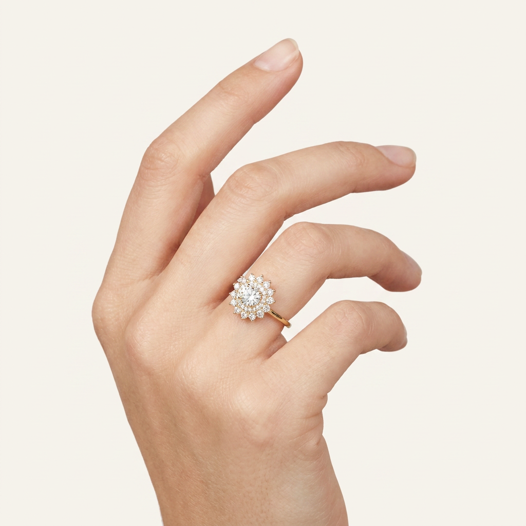Moissanite 2.53 CT Round Cut Diamond Halo Cluster Ring