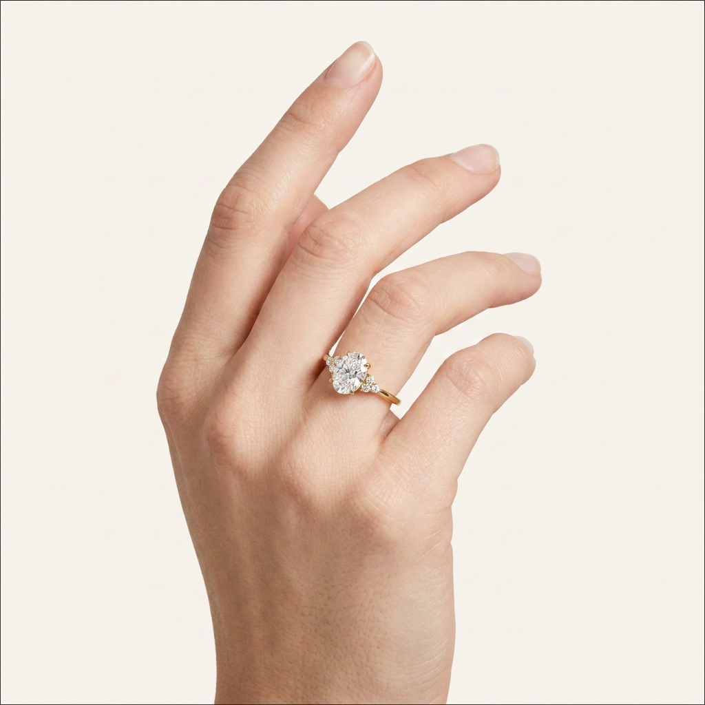 Moissanite 4.00 CT Oval & Round Cut Diamond Three Stone Ring