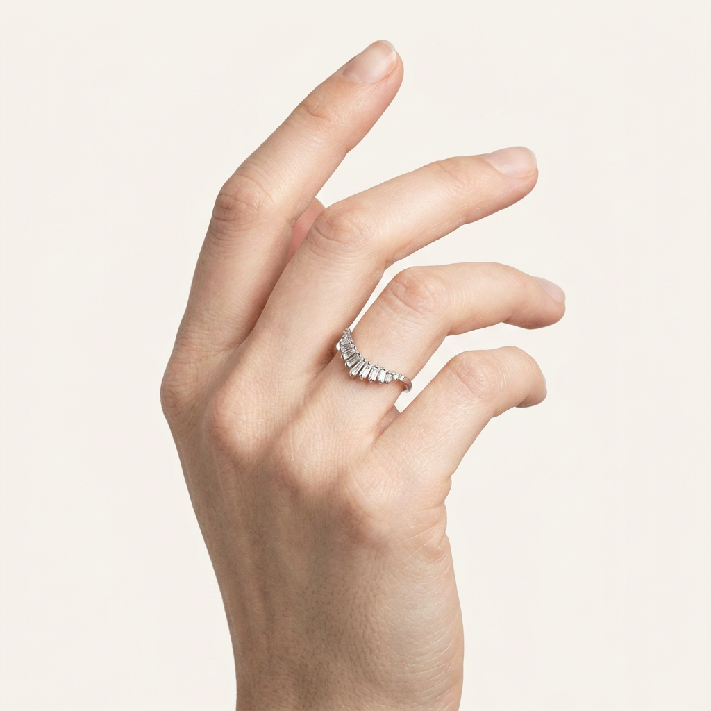 Moissanite 0.39 CT Baguette & Round Cut Diamond Ring