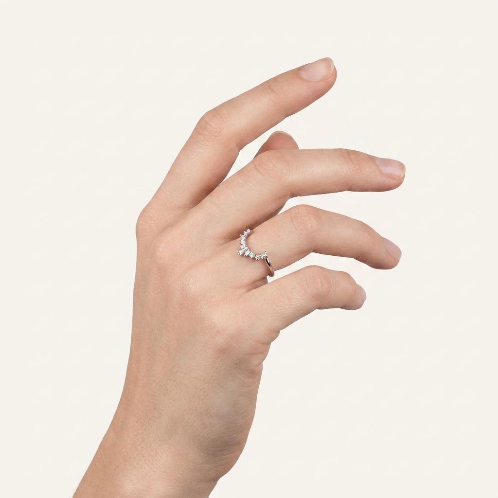 Moissanite 0.27 CT Baguette & Round Cut Diamond Ring