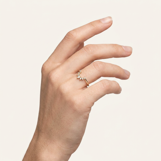 Moissanite 0.16 CT Pear & Round Cut Diamond Ring (V-Bohohippie)