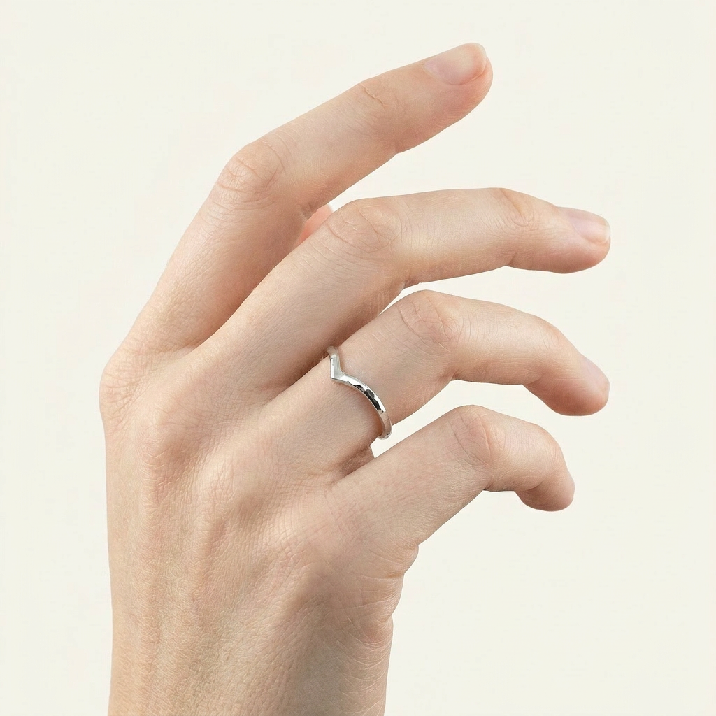 Hammered Chevron Plain Wedding Band