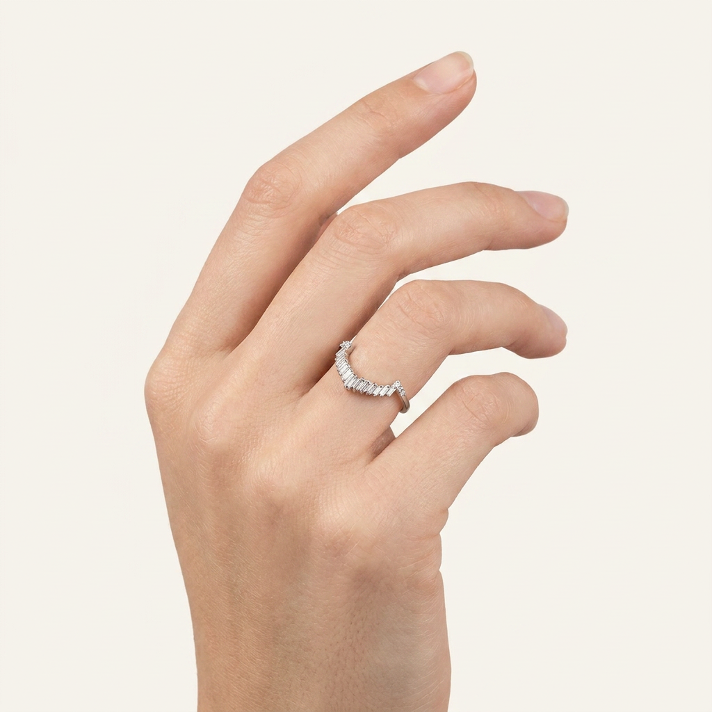 Moissanite 0.60 CT Baguette & Asscher Cut Diamond Ring
