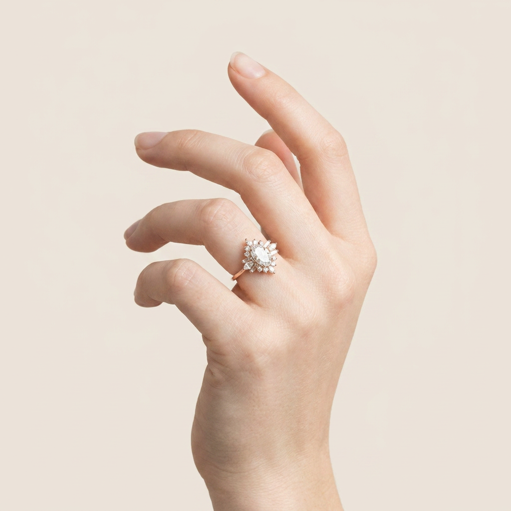 Moissanite 2.15 CT Oval & Round Cut Diamond Cluster Ring
