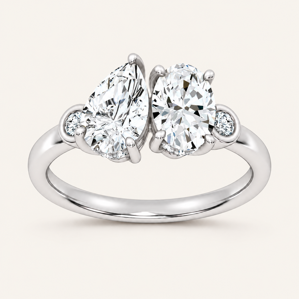 Lab Grown Diamond 2.17 CT Pear & Oval Cut Toi Et Moi Ring