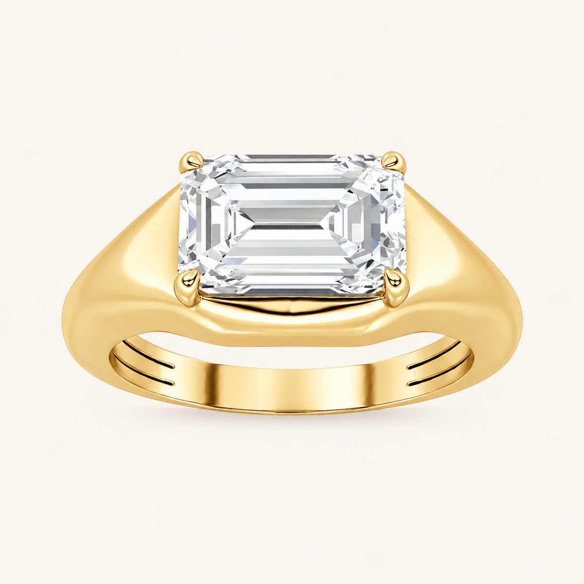 Lab Grown Diamond 2.00 CT Emerald Cut East West Solitaire Men's Ring