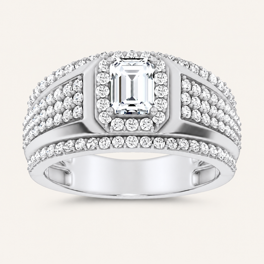 Lab Grown Diamond 2.00 CT Emerald Cut Halo Side Stone Men's Ring
