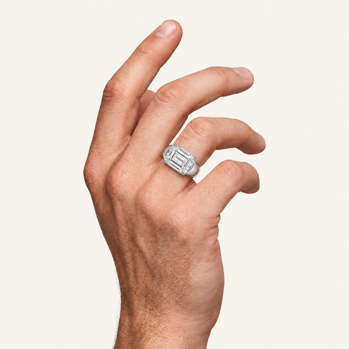 Lab Grown Diamond 2.00 CT Emerald Cut East West Solitaire Men's Ring