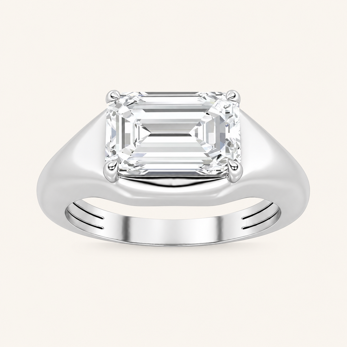 Lab Grown Diamond 2.00 CT Emerald Cut East West Solitaire Men's Ring