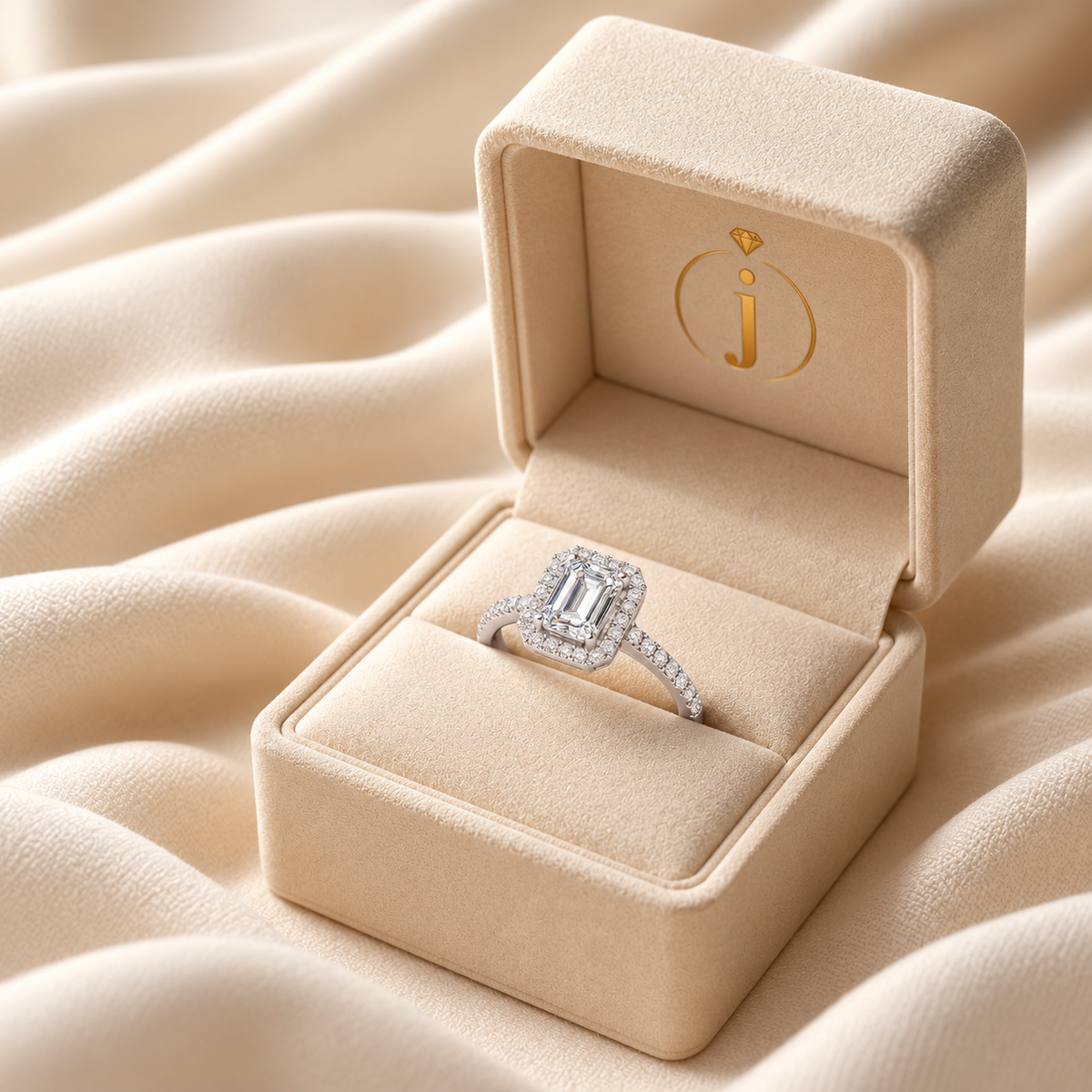 Lab Grown Diamond 2 CT Emerald Cut Double Halo Ring