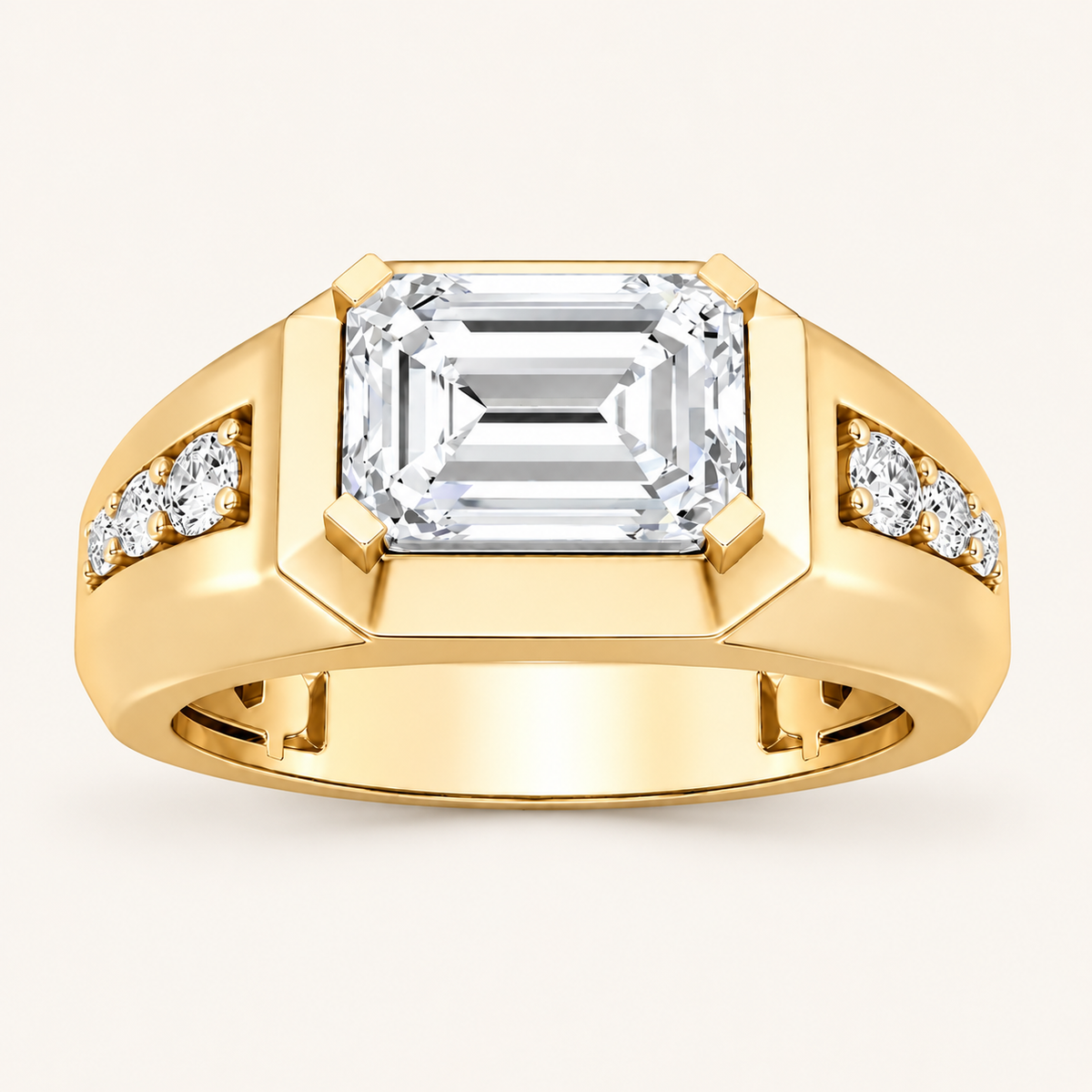 Lab Grown Diamond 3.50 CT Emerald Cut Side Stone Men's Ring