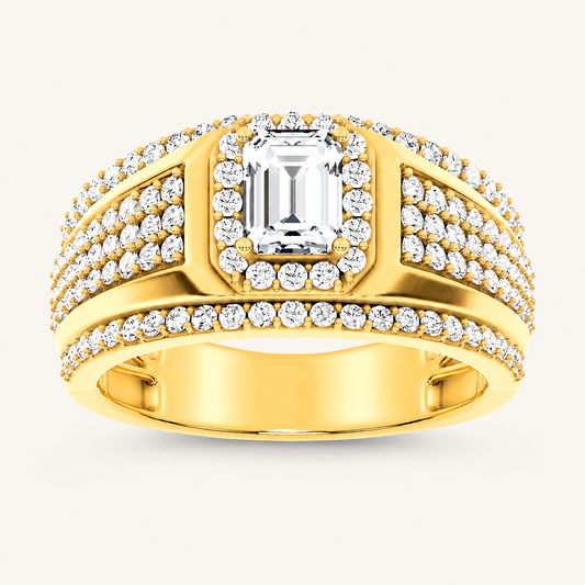 Lab Grown Diamond 2.00 CT Emerald Cut Halo Cluster Men's Ring