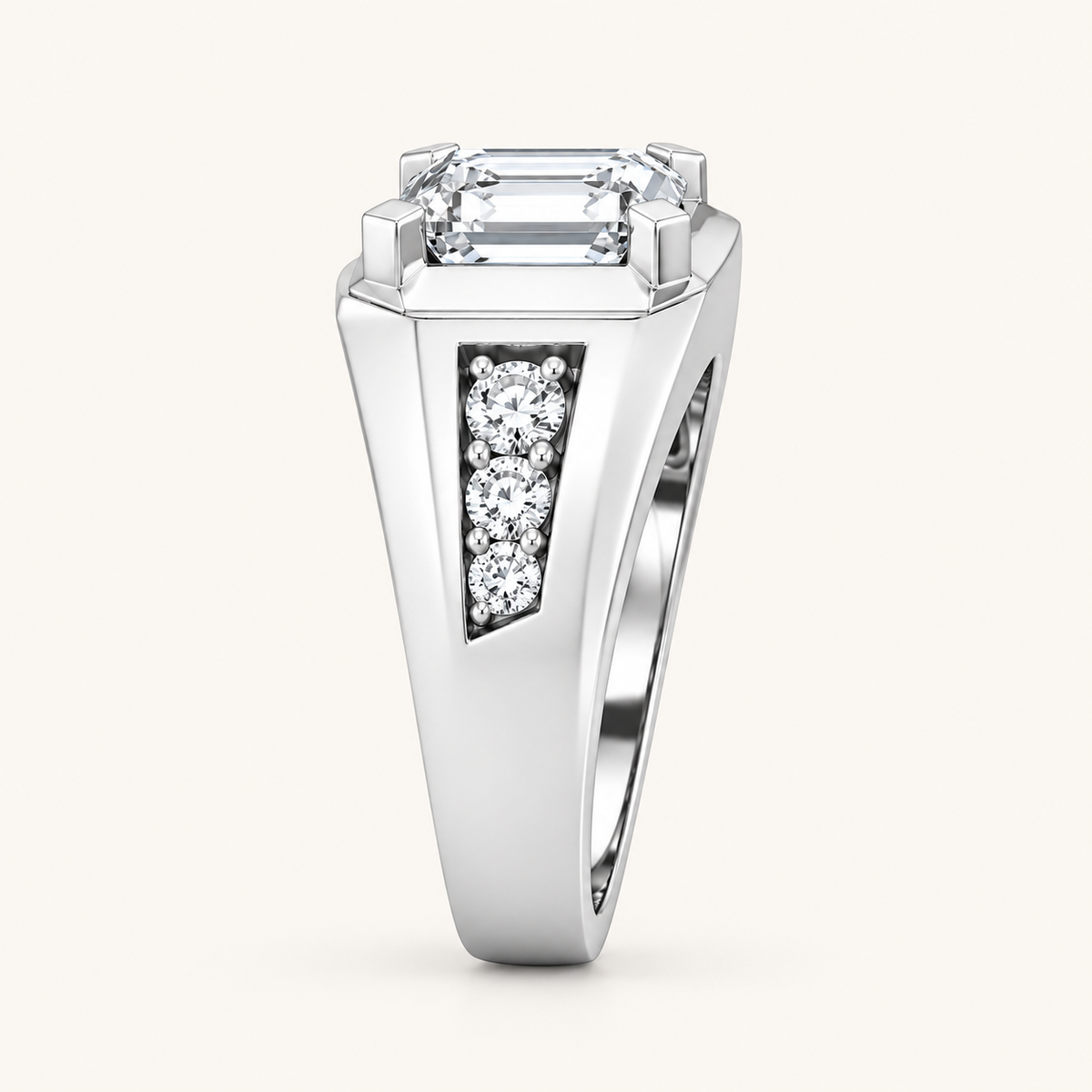 Lab Grown Diamond 3.50 CT Emerald Cut Side Stone Men's Ring