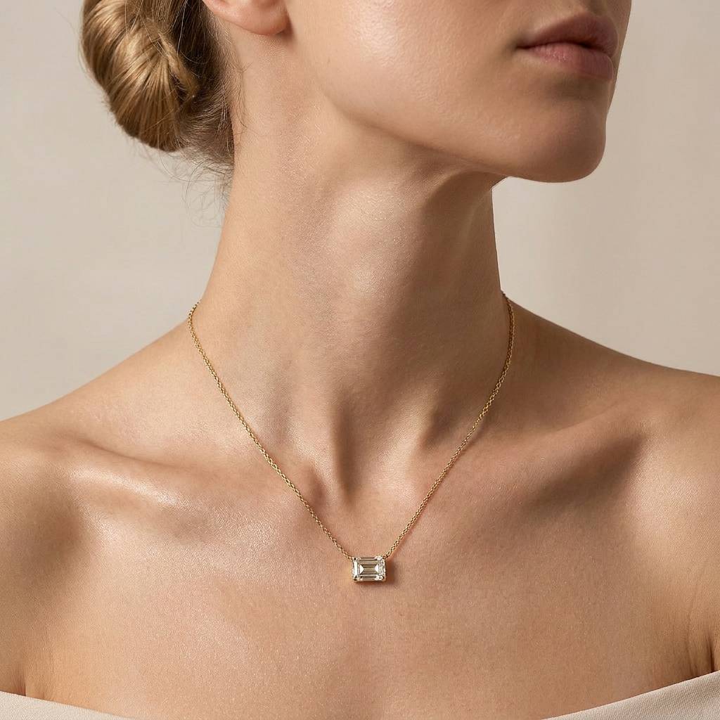 Moissanite 0.25 CT Emerald Cut Diamond East-West Necklace (V2)