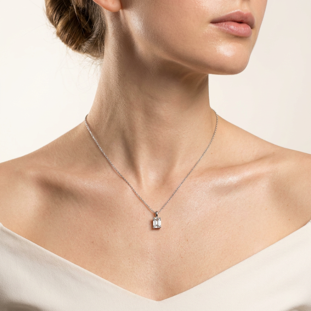 Moissanite 0.25 CT Emerald Cut Diamond Solitaire Necklace (V2)