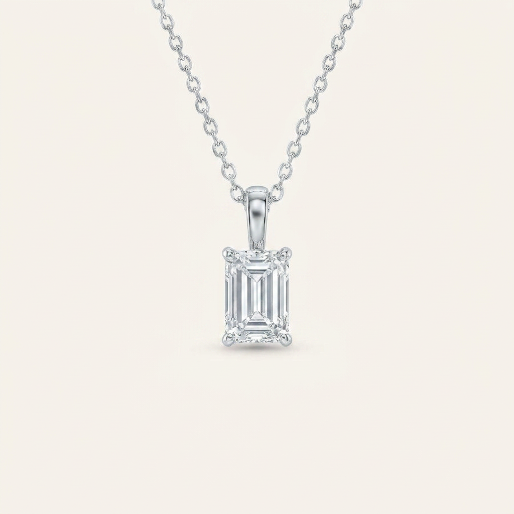 Moissanite 0.25 CT Emerald Cut Diamond Solitaire Necklace (V2)