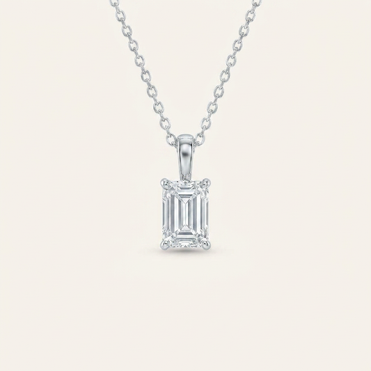Moissanite 0.25 CT Emerald Cut Diamond Solitaire Necklace (V2)