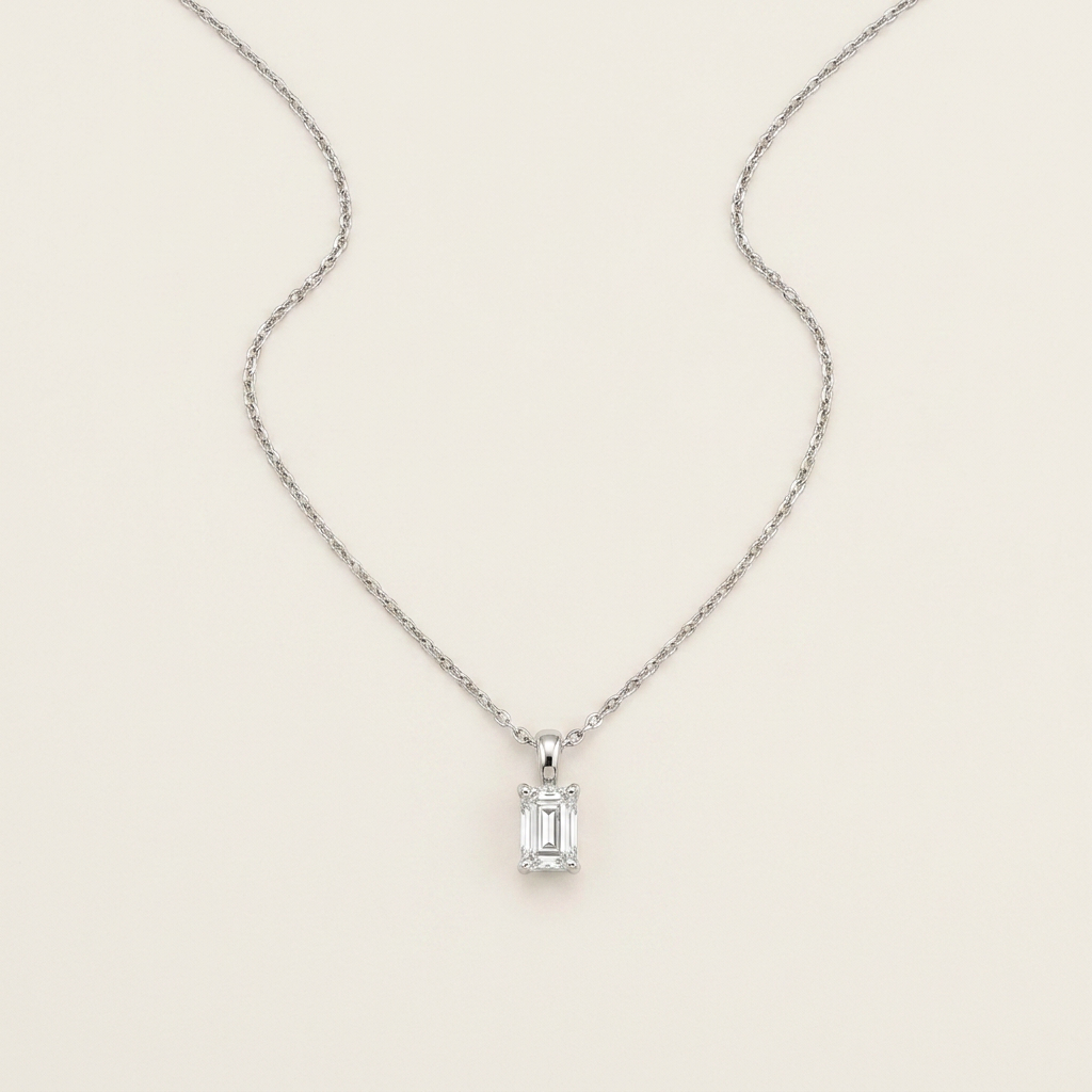 Moissanite 0.25 CT Emerald Cut Diamond Solitaire Necklace (V2)