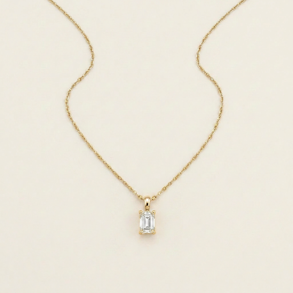 Moissanite 0.25 CT Emerald Cut Diamond Solitaire Necklace (V2)