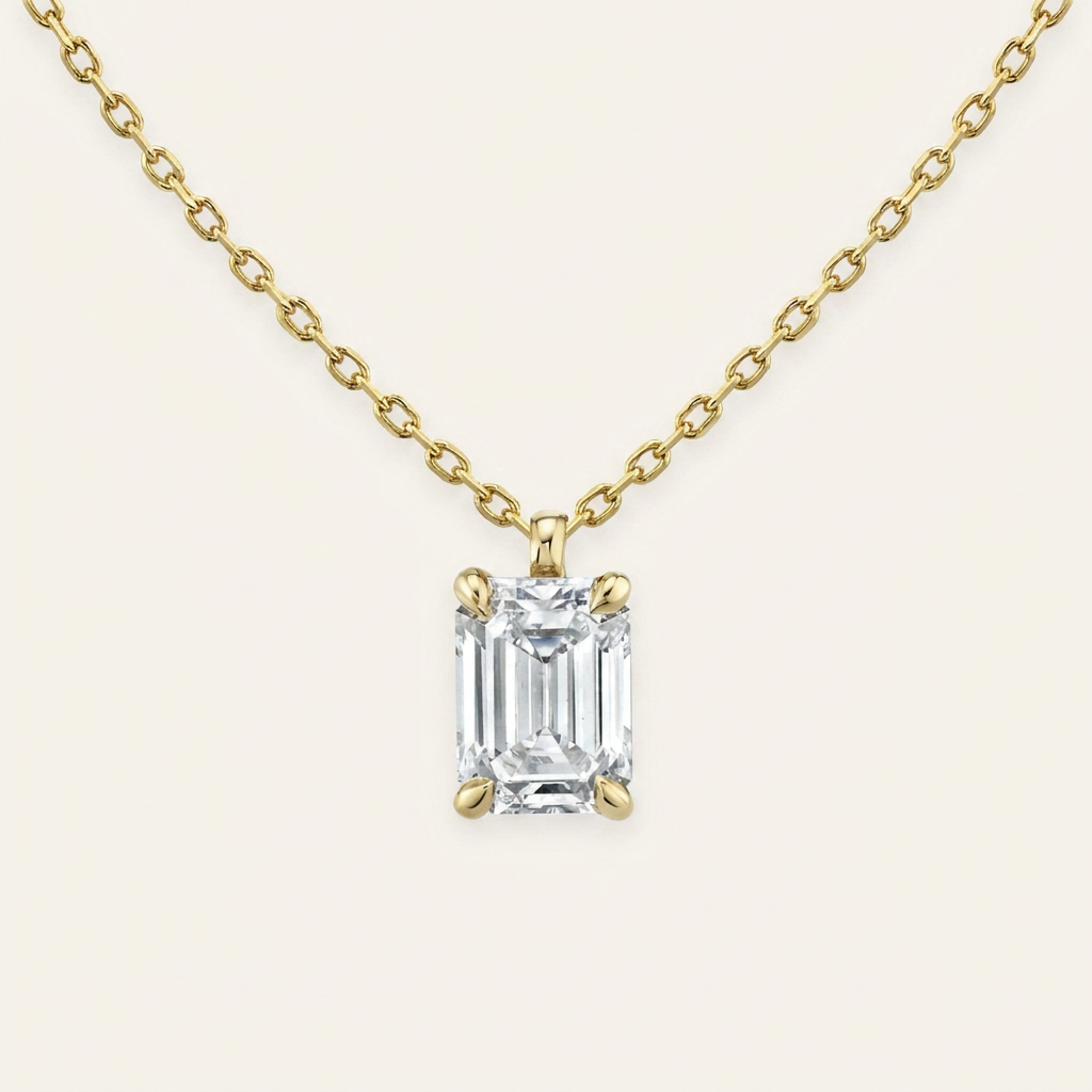 Moissanite 0.25 CT Emerald Cut Diamond Solitaire Necklace (V1)