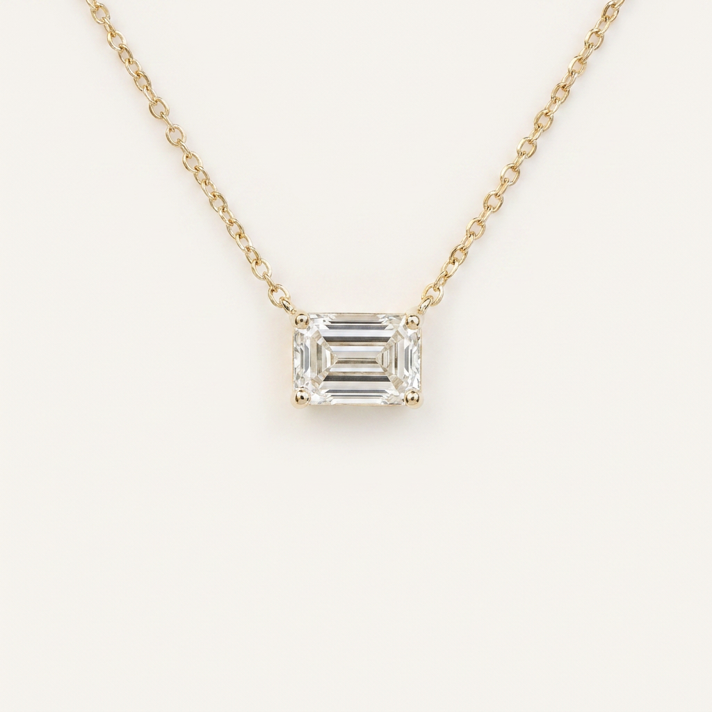 Moissanite 0.25 CT Emerald Cut Diamond East-West Necklace (V2)