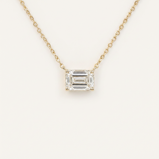 Moissanite 0.25 CT Emerald Cut Diamond East-West Necklace (V2)