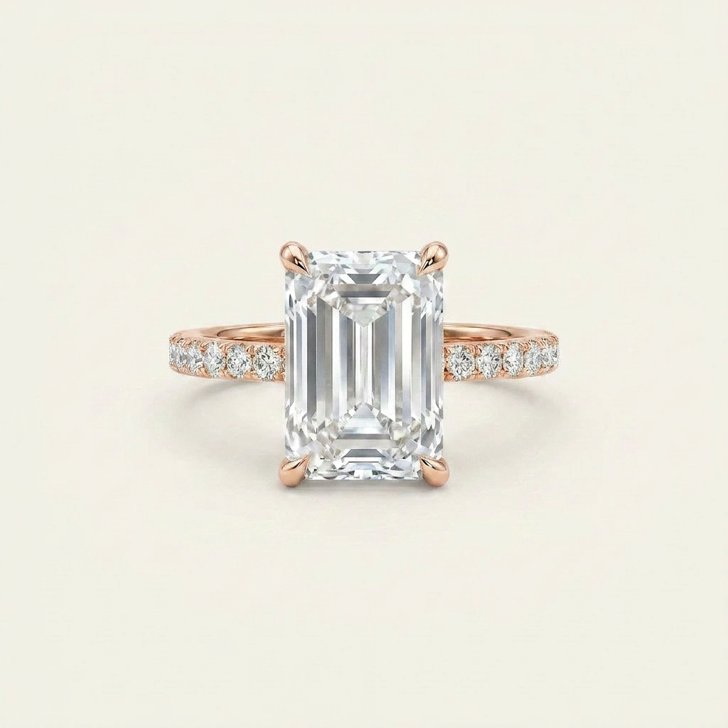 Moissanite 5.00 CT Emerald & Round Cut Diamond Solitaire Ring