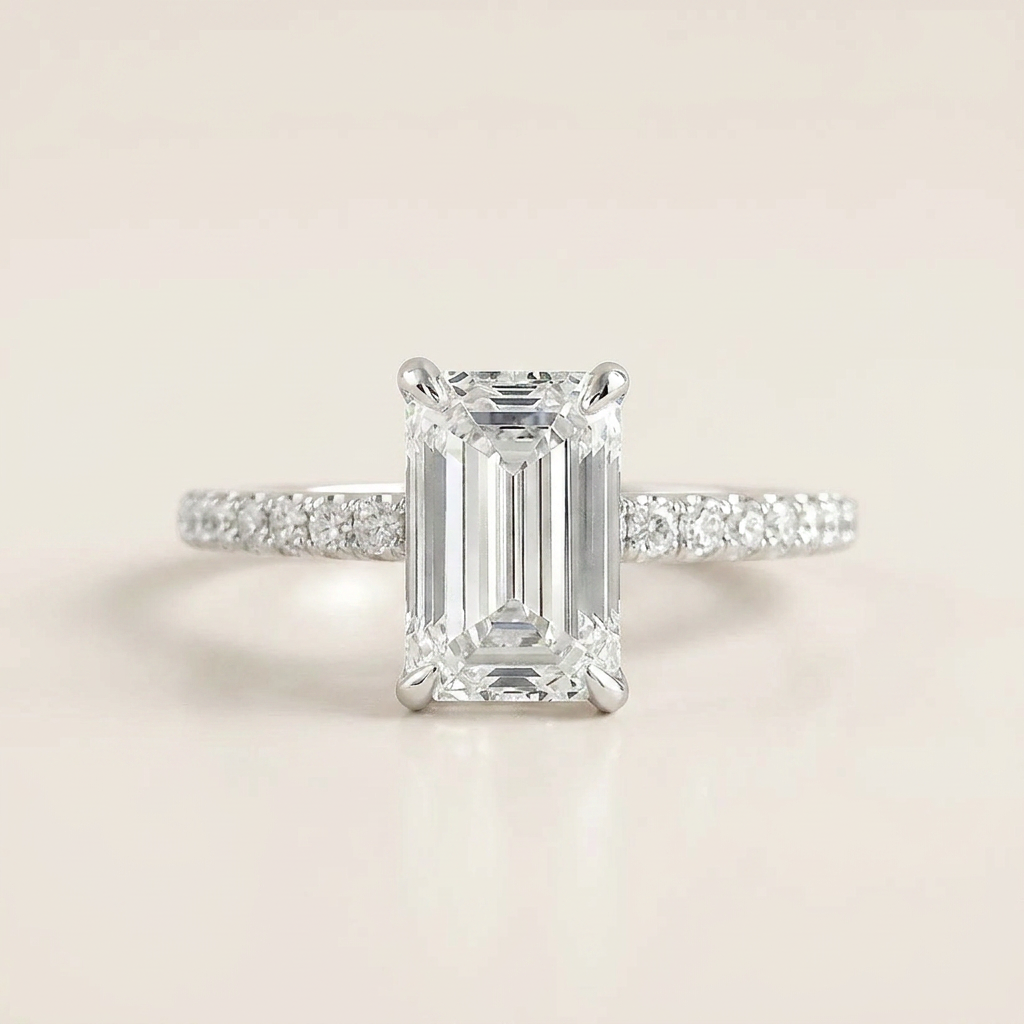 Moissanite 1.60 CT Emerald Cut Diamond Solitaire Ring (V1)