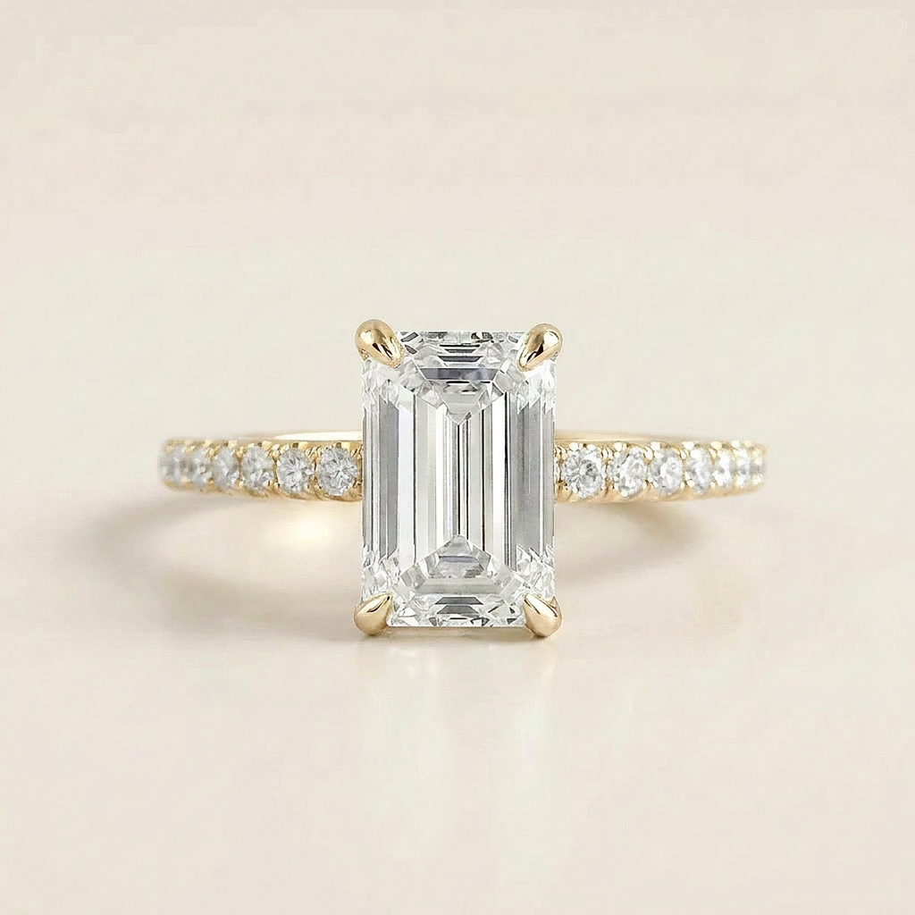 Moissanite 1.60 CT Emerald Cut Diamond Solitaire Ring (V1)