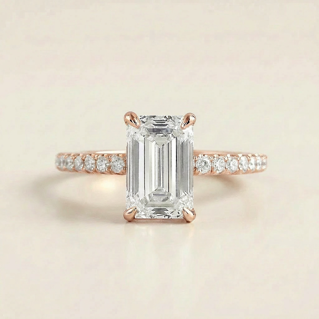 Moissanite 1.60 CT Emerald Cut Diamond Solitaire Ring (V1)