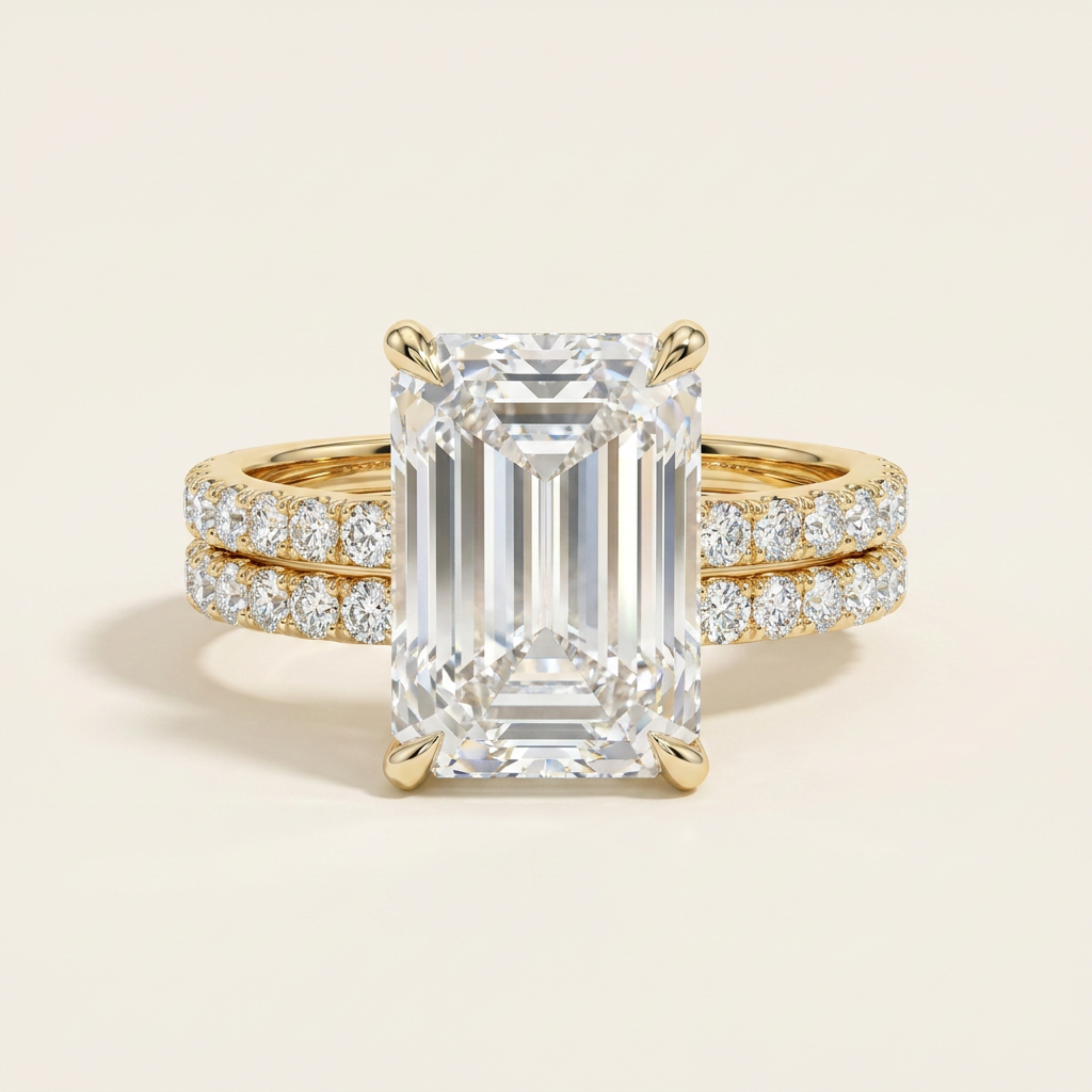 Moissanite 5.00 CT Emerald & Round Cut Diamond Solitaire Ring