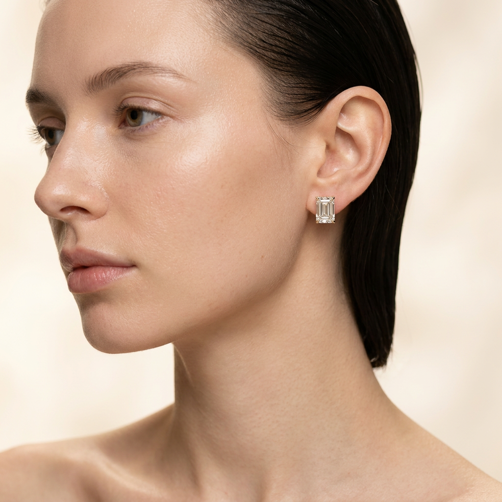 Moissanite 1.00 CT Emerald Cut Diamond Stud Earrings (V3)