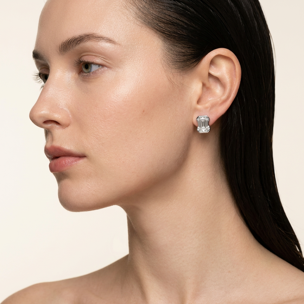 Moissanite 1.00 CT Emerald Cut Diamond Stud Earrings (V1)