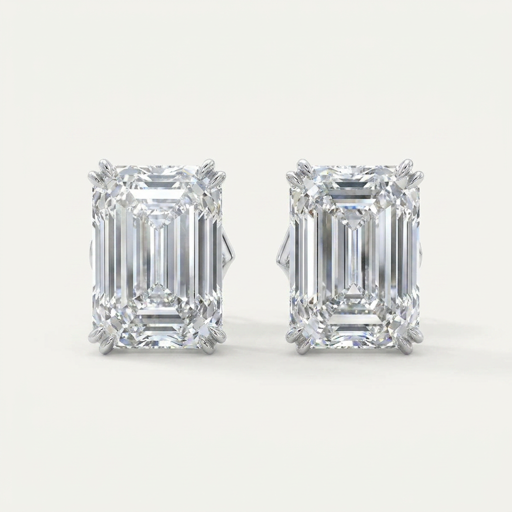 Moissanite 1.00 CT Emerald Cut Diamond Four Prong Stud Earrings
