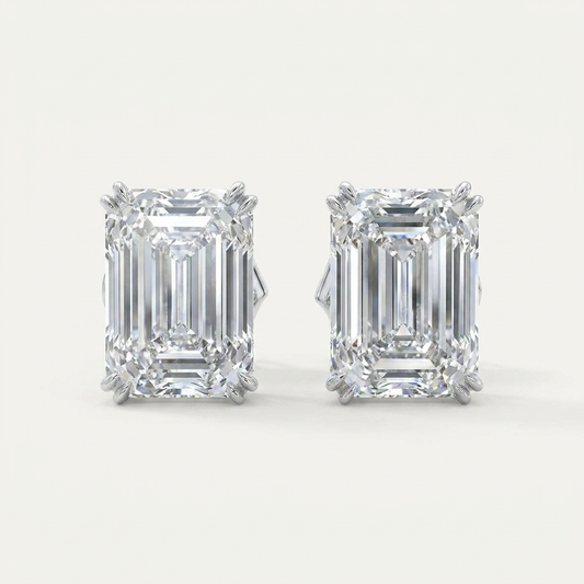 Moissanite 1.00 CT Emerald Cut Diamond Four Prong Stud Earrings