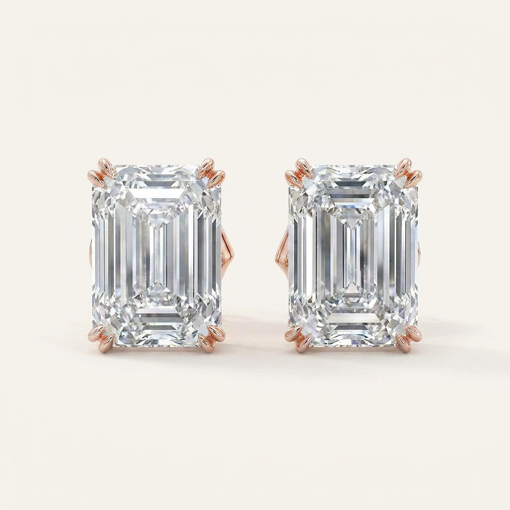 Moissanite 1.00 CT Emerald Cut Diamond Four Prong Stud Earrings