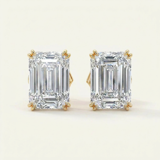 Moissanite 1.00 CT Emerald Cut Diamond Four Prong Stud Earrings