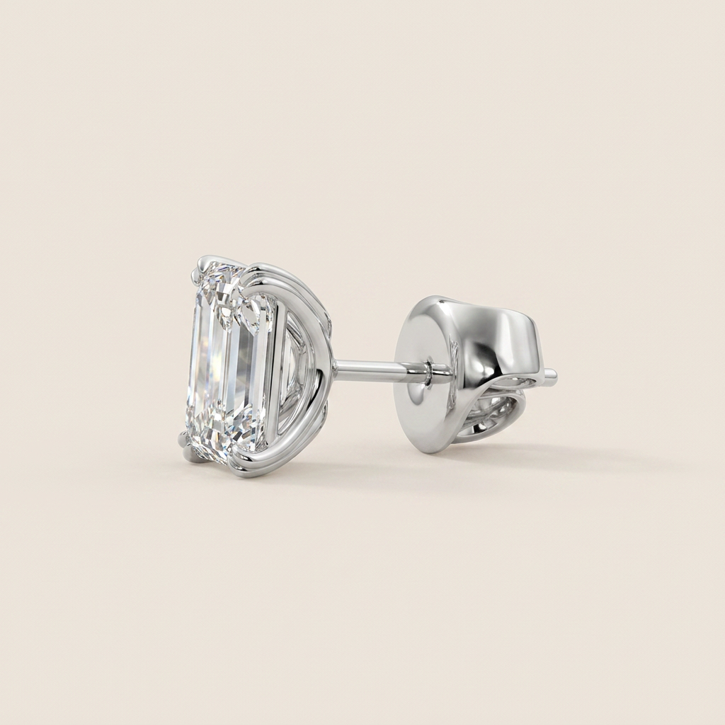 Moissanite 1.00 CT Emerald Cut Diamond Four Prong Stud Earrings