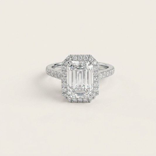 Moissanite 1.70 CT Emerald Cut Diamond Halo Ring