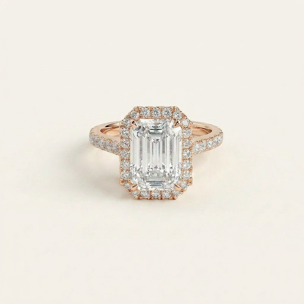 Moissanite 1.70 CT Emerald Cut Diamond Halo Ring