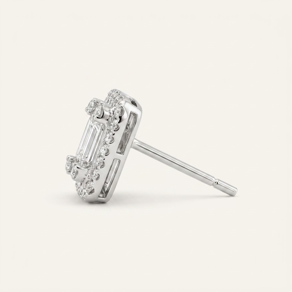 Moissanite 1.22 CT Baguette & Round Cut Diamond Stud Earrings