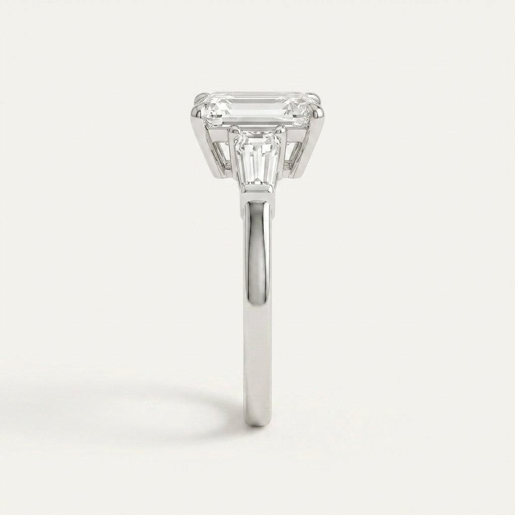 Moissanite 2.70 CT Radiant & Tapered Cut Diamond Three Stone Ring